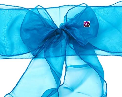 VDS Pack of 100 Organza Chair Sashes for Weddings & Events Décor | Sheer Shiny Dining Chair Bows for Banquet, Party, Reception | Reusable Decorative Sash for Folding & Chiavari Chairs - Dark Teal