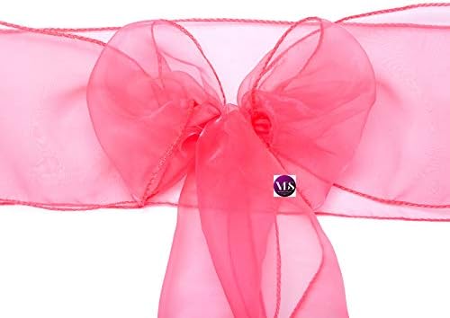 VDS Pack of 50 Organza Chair Sashes for Weddings & Events Décor | Sheer Shiny Dining Chair Bows for Banquet, Party, Reception | Reusable Decorative Sash for Folding & Chiavari Chairs - Coral