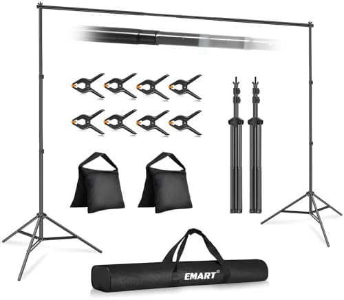 EMART Backdrop Stand 10x7ft(WxH) Photo Studio Adjustable Background Stand Support kit 16"x16" Pull Softbox Photography Lighting Kit with 50W 3000K-6000K LED Bulb with Remote/APP Control