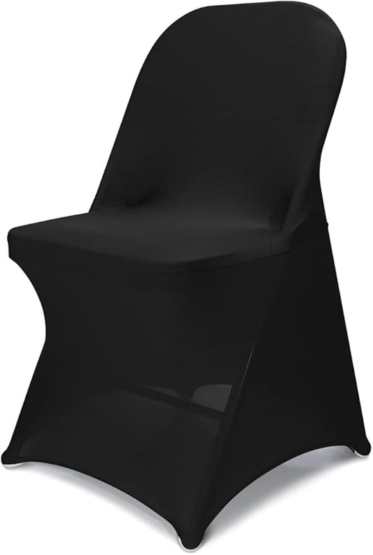Folding Chair Covers Black Stretch Spandex Chair Covers Upgraded Universal Washable Fitted Chair Slipcovers Protector for Party, Wedding, Holidays, Banquet, Celebration (Black)
