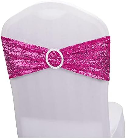 Sequin Chair Sashes Spandex, Pack of 50 Sequin Stretch with Buckle Chair Bands for Wedding Banquet Birthday Graduation Party Anniversary Prom Celebration Chair Decorations (Magenta, 50pcs)
