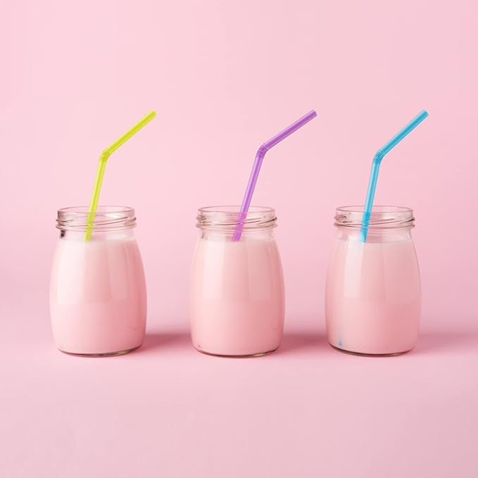 KTOB Biodegradable Flexible Drinking Straws - 200 Count 100% Plant-Based Compostable Colorful Eco Friendly Alternative to Disposable Plastic Straws