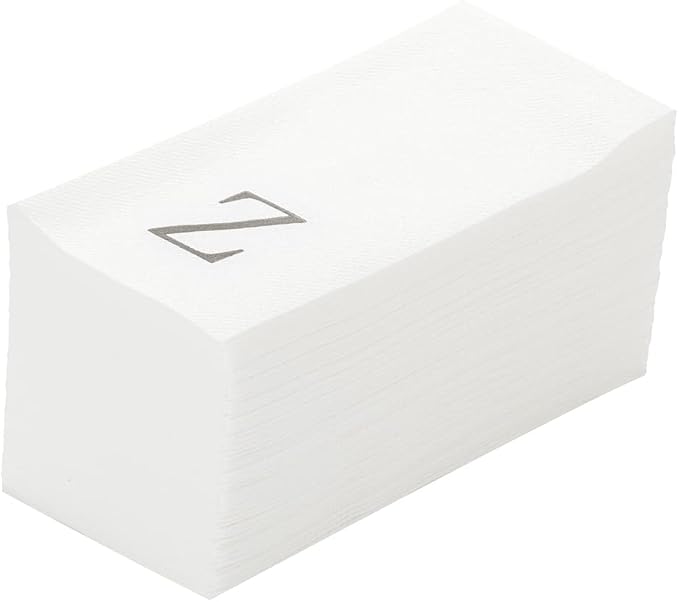 Luxenap 15.8 X 7.9 Inch Linen-Feel Guest Towels, 50 Lettered Hand Towels - Silver Letter 'Z', Sans Serif Font, White Paper Dinner Napkins, airlaid, For Restrooms And Tables - Restaurantware