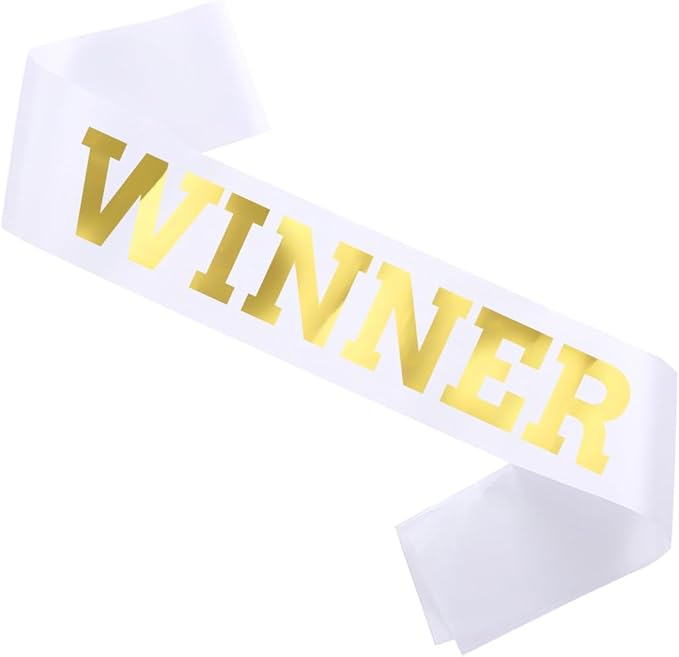 6 pcs Winner Satin Sash Party Accessory, White And Gold Winner Satin Sashes Celebrate In Style At Parties, Contests, Sporting Events And Competitions, 1st Place Award Sash Grand Prize Ribbon Winner Victory Ribbon Deluxe Recognition Ribbons for Classroo...