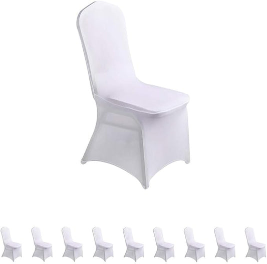 LZY 10pcs Spandex Chair Cover Stretch Slipcovers for Wedding Party, Dining Banquet Chair Decoration Covers (White, 10)
