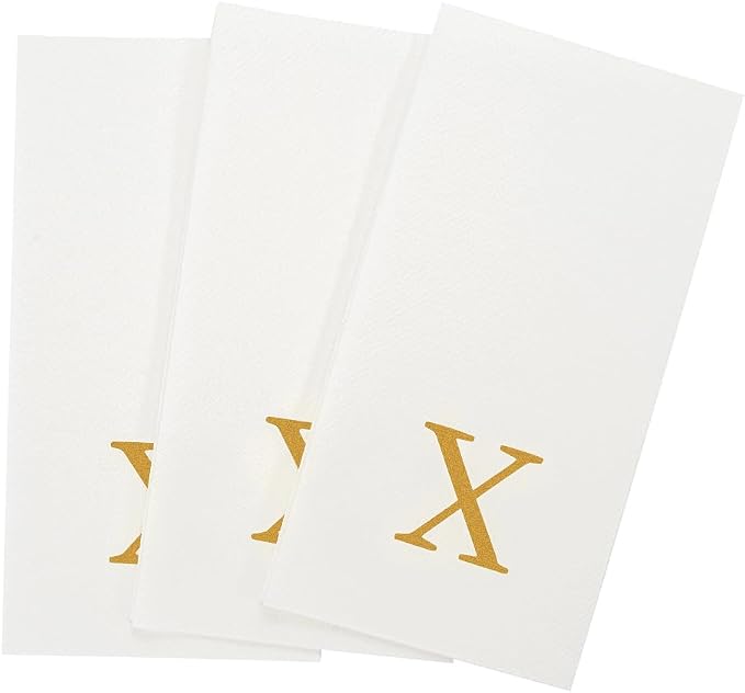 Luxenap 15.8 X 7.9 Inch Linen-Feel Guest Towels, 50 Lettered Hand Towels - Gold Letter 'X', Sans Serif Font, White Paper Dinner Napkins, airlaid, For Restrooms And Tables - Restaurantware