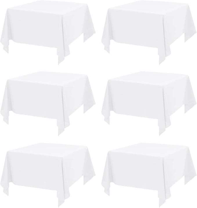 Pesonlook 6 Packs Square Tablecloth White, 52×52Inch Square Table Cover Polyester Table Cloth Washable for Buffet/Wedding/Party