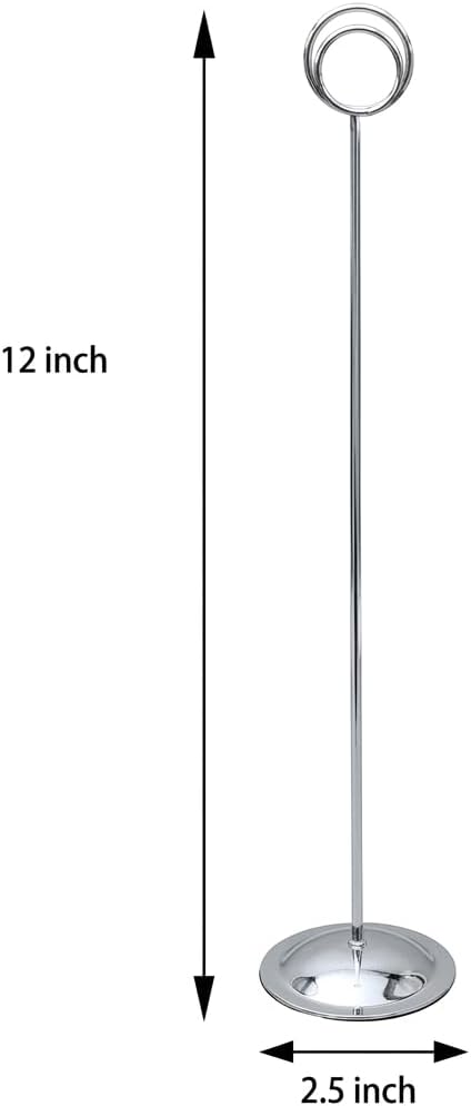 HOHIYA 12 Pack Silver Table Number Holders 12" Wedding Place Card Stands | Modern silver stands display table numbers, menus, photos and event cards for receptions, hotels and business events.