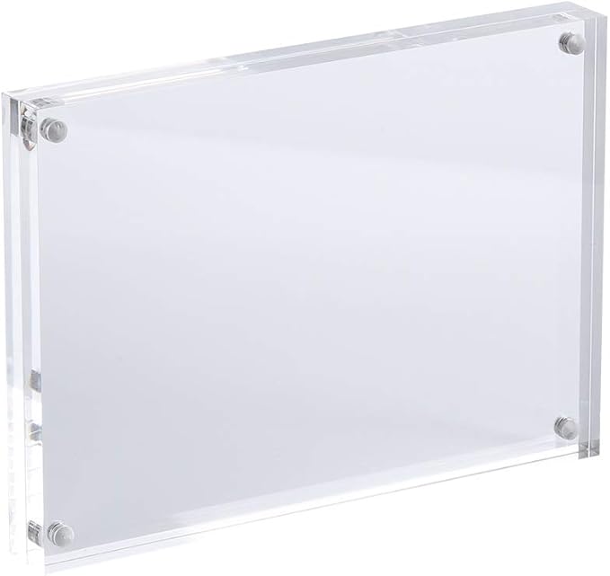 AMEITECH 6x8'' Acrylic Photo Frames 3 Pack, Magnetic Clear Acrylic Block Picture Frame, Desktop Frameless Photograph Display