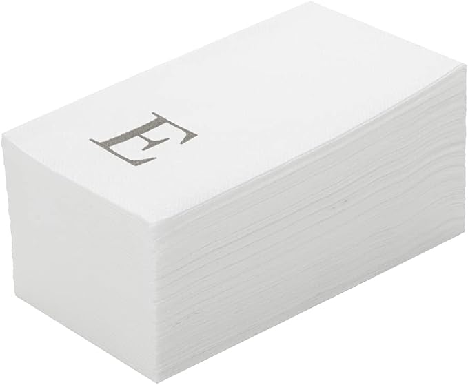 Luxenap 15.8 X 7.9 Inch Linen-Feel Guest Towels, 2000 Lettered Hand Towels - Silver Letter 'E', Sans Serif Font, White Paper Dinner Napkins, airlaid, For Restrooms And Tables - Restaurantware