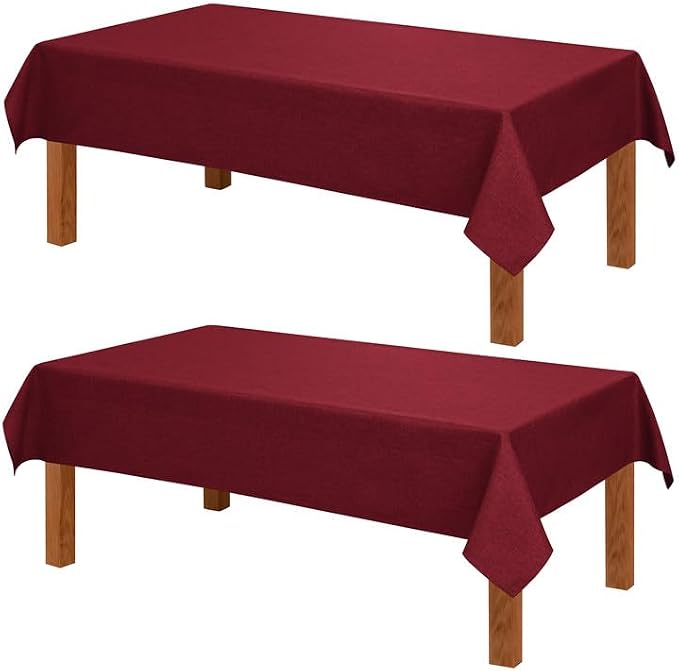 Hiasan 2 Pack Faux Linen Red Square Tablecloth - Wrinkle and Stain Resistant Washable Table Cloth for Kitchen Dining Room Holiday Table Cover for Party Dinner, 70 x 70 Inch