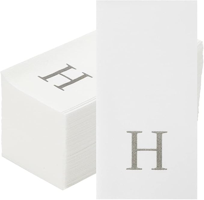 Luxenap 15.8 X 7.9 Inch Linen-Feel Guest Towels, 2000 Lettered Hand Towels - Silver Letter 'H', Sans Serif Font, White Paper Dinner Napkins, airlaid, For Restrooms And Tables - Restaurantware