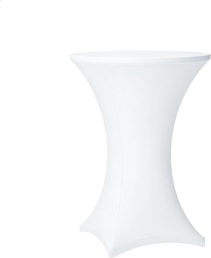 Cocktail Table Covers - 1 Pack 32x43 Inch Table Cloth - White Fitted Stretch Spandex Round High Top Tablecloth for Party, Bar, Birthday, Pub, Banquet