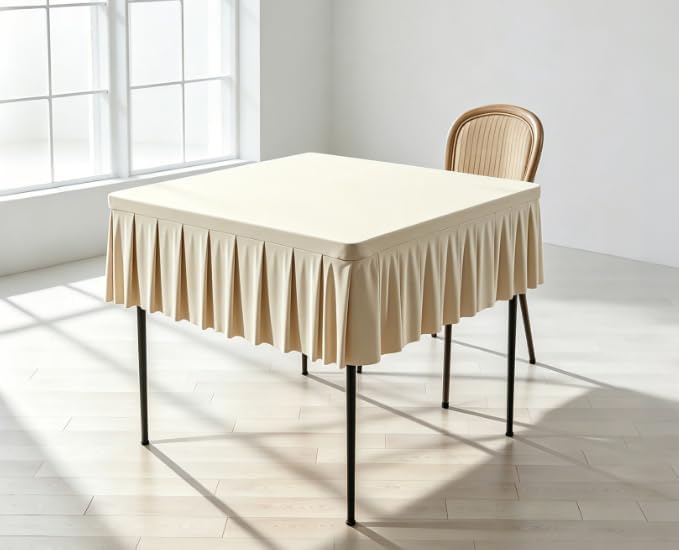 Shillance 60x60 Inch Natural Spandex Square Tablecloth, Wrinkle Free Natural Fitted Table Cloth for Square Tables,Washable Pleated Table Cover for Wedding Birthday Cocktail Party Buffet Dinner Camping