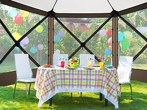 COBIZI 12x12 FT Pop Up Canopy Shelter Tent, Large Gazebos On Clearance with Sidewalls, Screened in Gazebo, Screen Tents Portable carpas para Patio for Outdoor Camping, Backyard, Garden, Beach,Brown