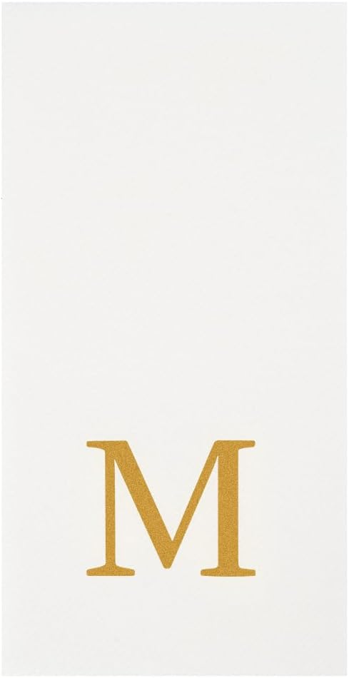 Luxenap 15.8 X 7.9 Inch Linen-Feel Guest Towels, 50 Lettered Hand Towels - Gold Letter 'M', Sans Serif Font, White Paper Dinner Napkins, airlaid, For Restrooms And Tables