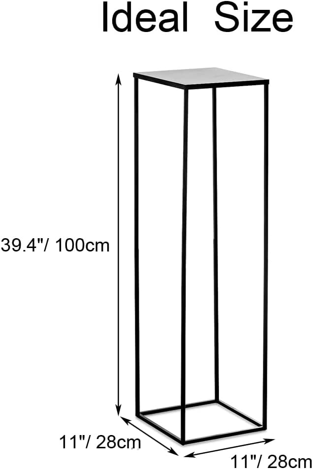 Black Tall Plant Stand: 39.4in, With Metal Panel, Packs of 2 | Columnar Cube Shape, Easy to Assembly, Flowers Cakes Drinks Display Table Centerpieces for Wedding Party Event