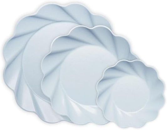Eco-Friendly Compostable Party Plates - 24 Piece Set in 3 sizes. 8 XL Plates, 8 Dinner Plates, 8 Salad Plates-Made Of Bamboo Wood Fiber, and Sugarcane- Sturdy, Heavy Duty & Stunning-Sky Blue