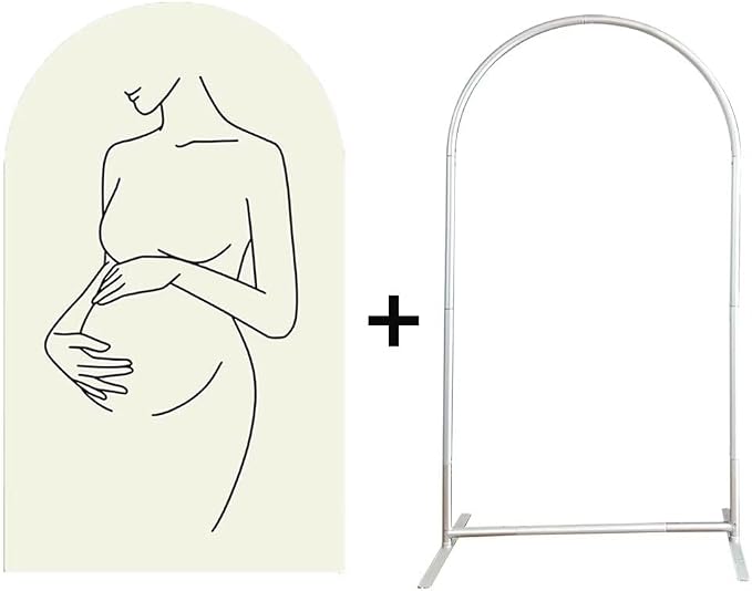 Pregnant Woman Pattern Arched Fabric Backdrop Covers for Pregnant Party Double-Sided Arch Covers and Metal Arch Backdrop Stand