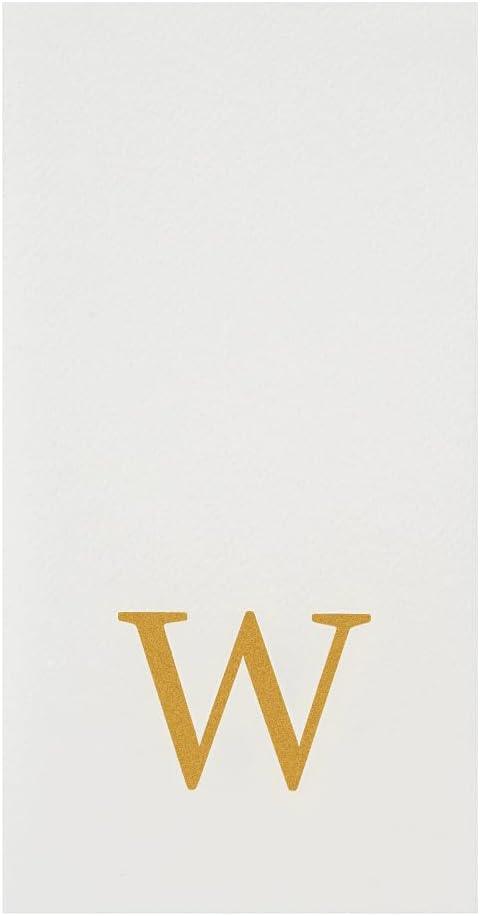 Luxenap 15.8 X 7.9 Inch Linen-Feel Guest Towels, 50 Lettered Hand Towels - Gold Letter 'W', Sans Serif Font, White Paper Dinner Napkins, airlaid, For Restrooms And Tables