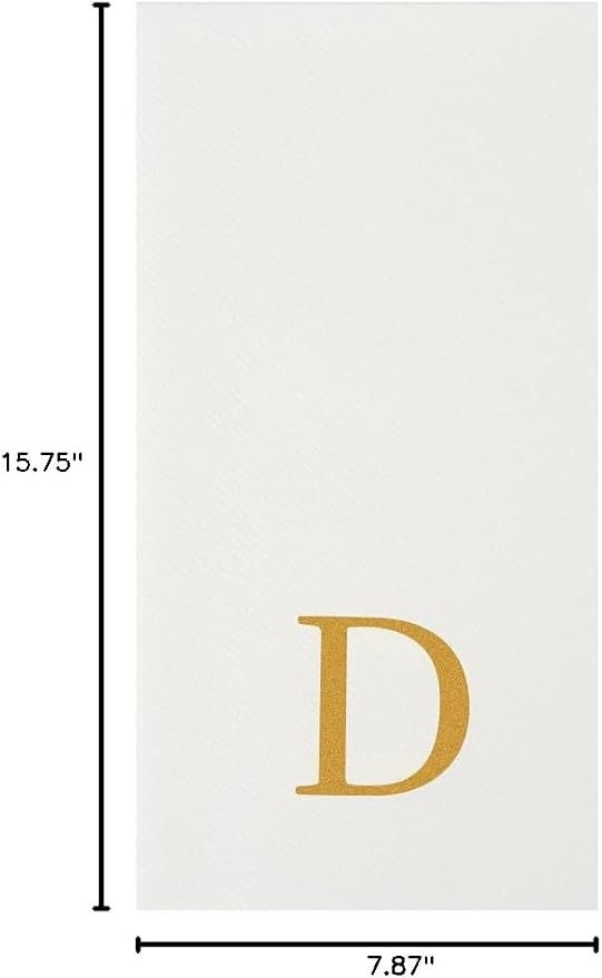 Luxenap 15.8 X 7.9 Inch Linen-Feel Guest Towels, 2000 Lettered Hand Towels - Gold Letter 'D', Sans Serif Font, White Paper Dinner Napkins, airlaid, For Restrooms And Tables - Restaurantware