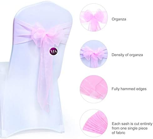 VDS Pack of 300 Organza Chair Sashes for Weddings & Events Décor | Sheer Shiny Dining Chair Bows for Banquet, Party, Reception | Reusable Decorative Sash for Folding & Chiavari Chairs - Pink