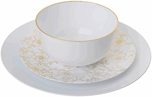 Trendables 60-Pack Combo Premium Disposable Plastic Dinnerware - Versa Design Includes: 20 x 10.25" Dinner Plates, 20 x 8" Salad Plates, 20 x 24 oz. Salad/Soup Bowls