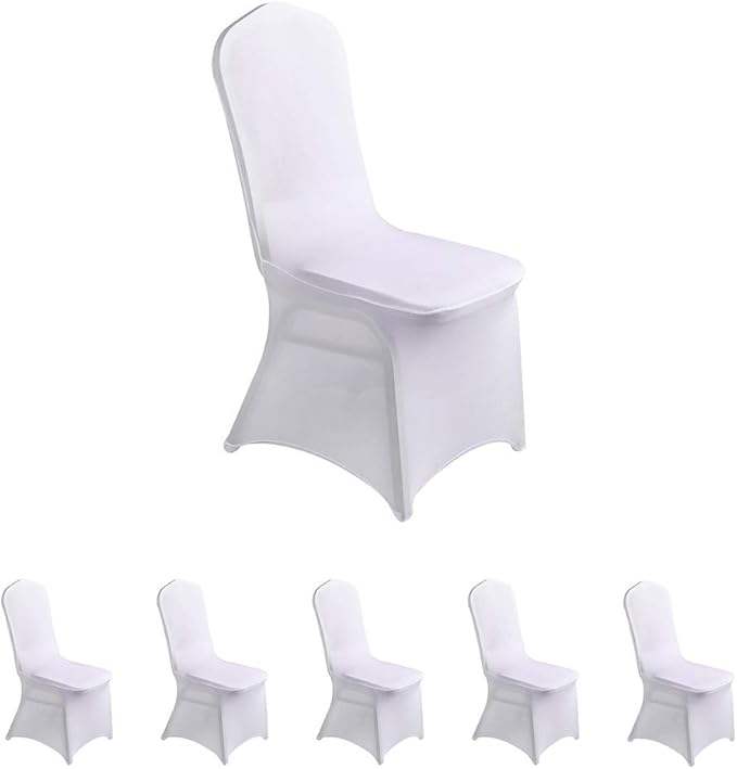 LZY 6pcs Spandex Chair Cover Stretch Slipcovers for Wedding Party, Dining Banquet Chair Decoration Covers (White, 6)