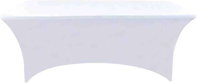 10-Pack 4ft White Spandex Table Covers for Rectangular Folding Tables - Wrinkle Resistant Stretch Tight Table Cloths - Fitted Table Protector for Parties, Trade Shows, Banquet, and Wedding