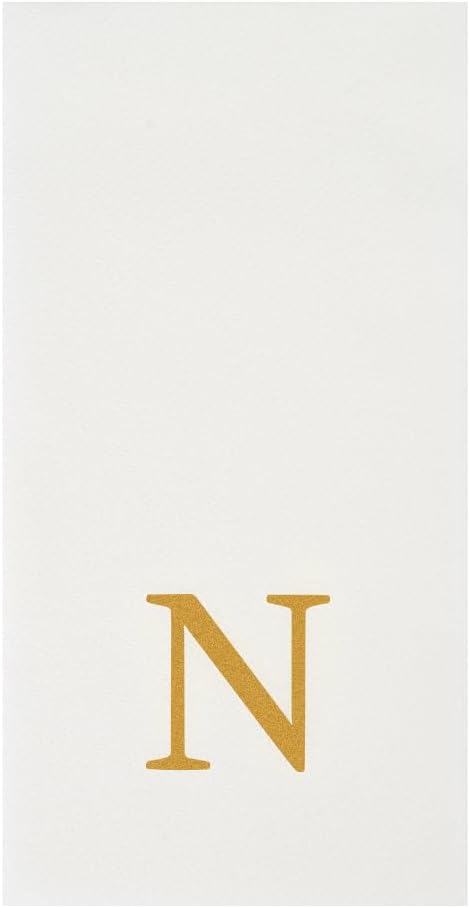 Luxenap 15.8 X 7.9 Inch Linen-Feel Guest Towels, 2000 Lettered Hand Towels - Gold Letter 'N', Sans Serif Font, White Paper Dinner Napkins, airlaid, For Restrooms And Tables