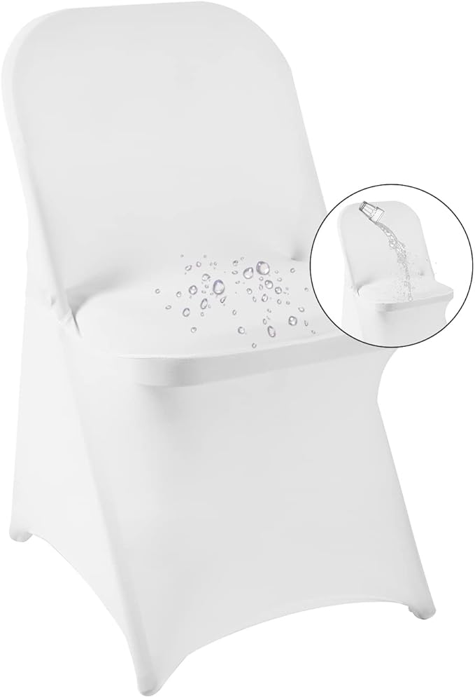 magalo 50 Pack White Spandex Folding Waterproof Chair Cover, Stretch Chair Cover Protector for Wedding, Party, Dining Banquet and Other Special Events