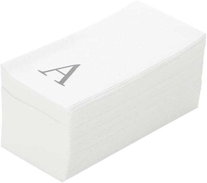 Luxenap 15.8 X 7.9 Inch Linen-Feel Guest Towels, 50 Lettered Hand Towels - Silver Letter 'A', Sans Serif Font, White Paper Dinner Napkins, airlaid, For Restrooms And Tables - Restaurantware
