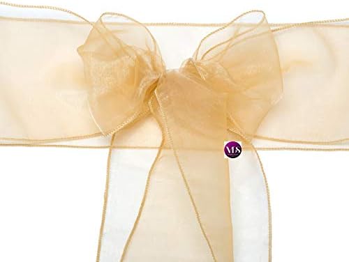 VDS Pack of 125 Organza Chair Sashes for Weddings & Events Décor | Sheer Shiny Dining Chair Bows for Banquet, Party, Reception | Reusable Decorative Sash for Folding & Chiavari Chairs - Champagne