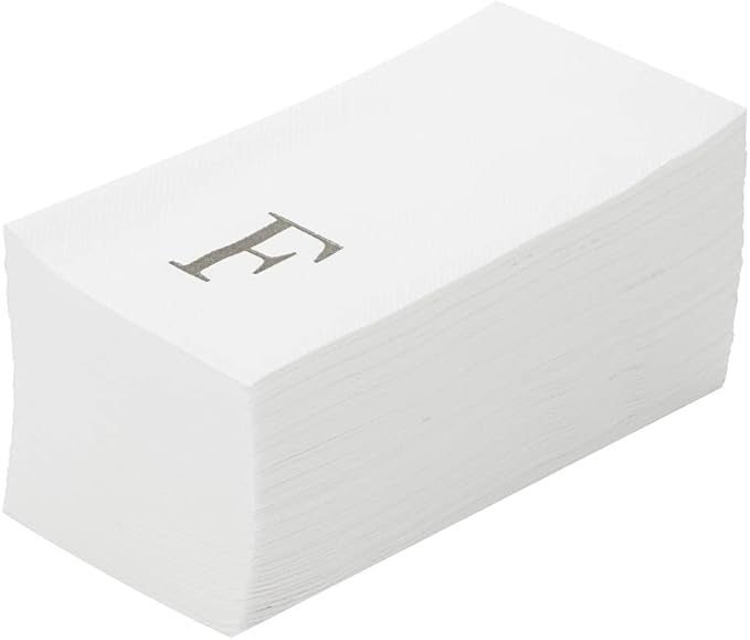 Luxenap 15.8 X 7.9 Inch Linen-Feel Guest Towels, 50 Lettered Hand Towels - Silver Letter 'F', Sans Serif Font, White Paper Dinner Napkins, airlaid, For Restrooms And Tables - Restaurantware