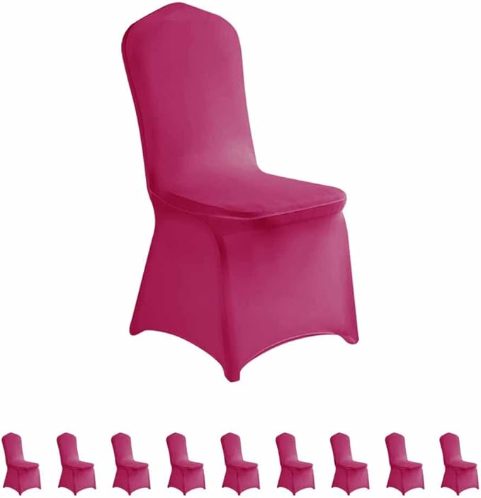 LZY 10pcs Spandex Chair Cover Stretch Slipcovers for Wedding Party, Dining Banquet Chair Decoration Covers (Fuchsia, 10)