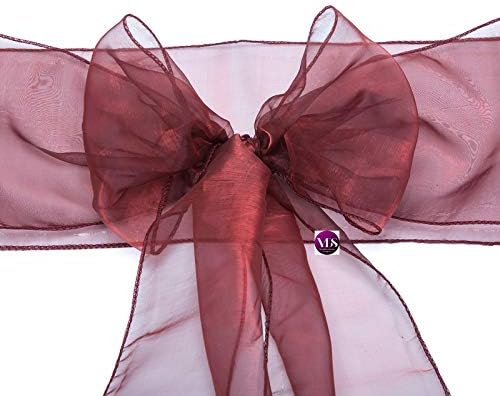 VDS Pack of 50 Organza Chair Sashes for Weddings & Events Décor | Sheer Shiny Dining Chair Bows for Banquet, Party, Reception | Reusable Decorative Sash for Folding & Chiavari Chairs - Burgundy