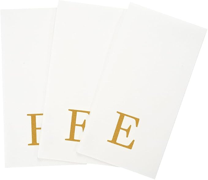 Luxenap 15.8 X 7.9 Inch Linen-Feel Guest Towels, 50 Lettered Hand Towels - Gold Letter 'E', Sans Serif Font, White Paper Dinner Napkins, airlaid, For Restrooms And Tables - Restaurantware