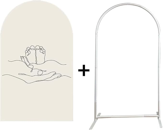 Baby Feet Pattern Arched Fabric Backdrop Covers for Pregnant Party Double-Sided Arch Covers and Metal Arch Backdrop Stand