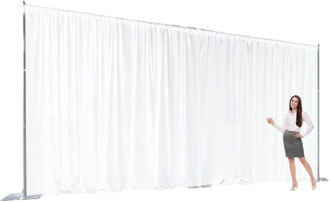 Extra Wide Two Layers One Piece Trade Show Booth Backdrop, White, 25x10ft | Chiffon Tulle & Polyester, Extra Wide Blackout Curtains, Theatrical Backdrops