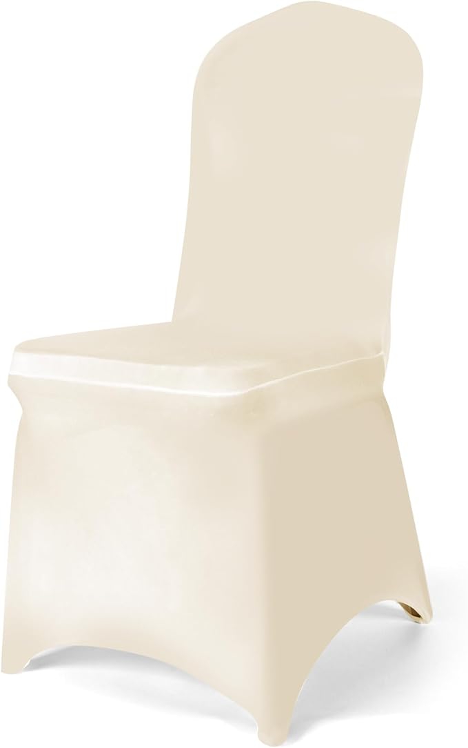 150 PCS Ivory Polyester Spandex Chair Covers - Stretch Slipcovers for Wedding, Party, Dining, Banquet - Flat-Front Chair Covers
