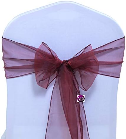 VDS Pack of 50 Organza Chair Sashes for Weddings & Events Décor | Sheer Shiny Dining Chair Bows for Banquet, Party, Reception | Reusable Decorative Sash for Folding & Chiavari Chairs - Burgundy