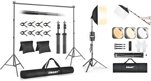 EMART 10x7ft Backdrop Stand +16"X16" Softbox Lighting Kit 3000K-6000K 85W LED Bulb