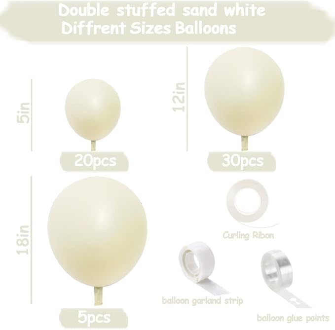 Pearl White Balloon Garland Double Stuffed Sand White Balloons Different Sizes 18/12/5in Pastel Ivory Cream Balloon Arch Kit for Wedding Bridal Baptism Baby Shower Birthday Party Decorations
