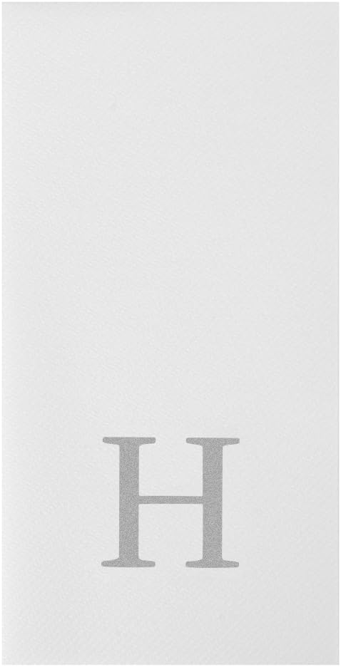 Luxenap 15.8 X 7.9 Inch Linen-Feel Guest Towels, 50 Lettered Hand Towels - Silver Letter 'H', Sans Serif Font, White Paper Dinner Napkins, airlaid, For Restrooms And Tables - Restaurantware