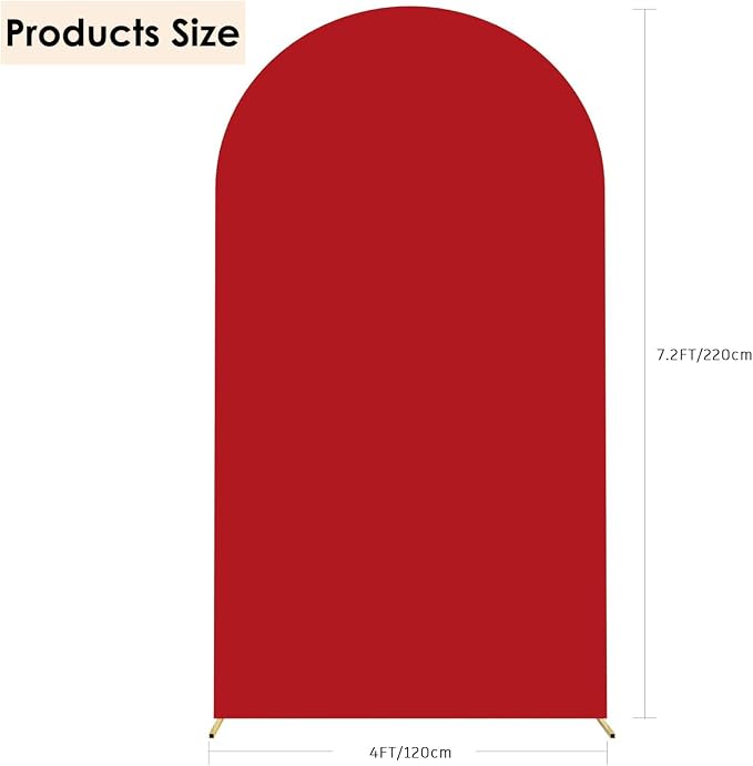 HAINARverS Wedding Arch Cover 7.2FT Spandex Fitted Stretchy Arch Stand Covers,2 Sided Round Top Chiara Backdrop Cover for Birthday Party Ceremony Banquet Baby Shower Arch Decoration(Red)