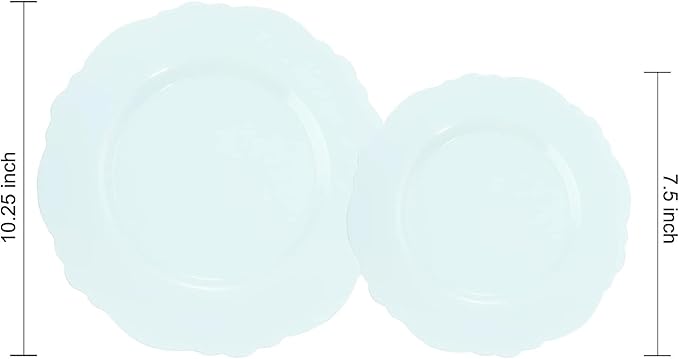 WDF 60pcs Mint Green Plastic Plates - Baroque Dinner Plates Including 30 Green Plates Disposable10.25inch, 30 Dessert Plates 7.5inch for Upscale Wedding/Party/Picnic/Spring