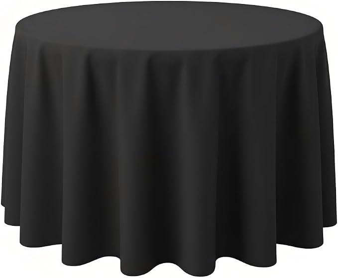 Surmente Black Tablecloth for Round Tables, 108-inch Round Table Cloths for Weddings, Banquets, or Restaurants