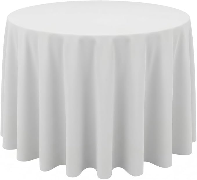 Surmente White Tablecloth for Round Tables, 120-inch Round Table Cloths for Weddings, Banquets, or Restaurants