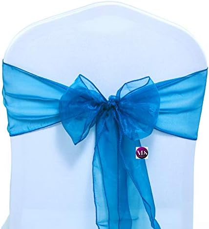 VDS Pack of 100 Organza Chair Sashes for Weddings & Events Décor | Sheer Shiny Dining Chair Bows for Banquet, Party, Reception | Reusable Decorative Sash for Folding & Chiavari Chairs - Dark Teal