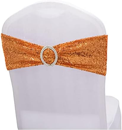 Sequin Chair Sashes Spandex, Pack of 12 Sequin Stretch with Buckle Chair Bands for Wedding Banquet Birthday Graduation Party Anniversary Prom Celebration Chair Decorations (Orange, 12pcs)